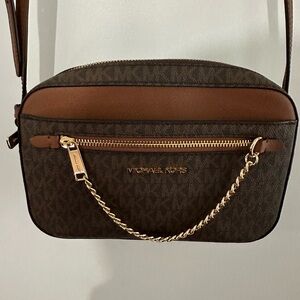 Michael Kors Dark Brown and Tan Crossbody Bag